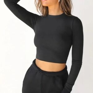 Joah Brown Black Long Sleeve Crop Top S/M Gently Used
